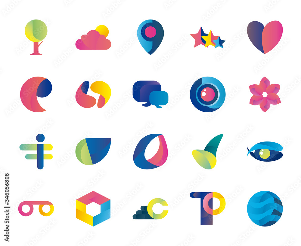 Poster abstract shapes gradient style icon set vector design