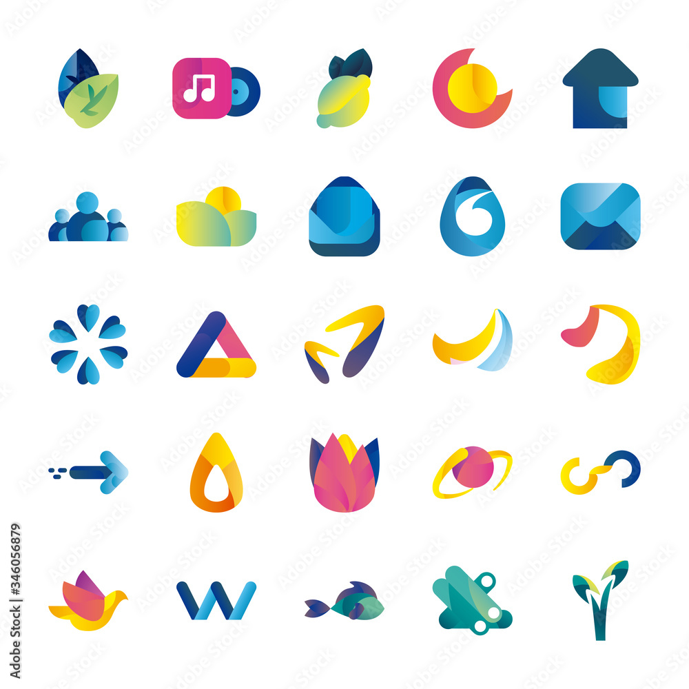 Poster abstract shapes gradient style icon set vector design