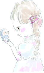 かわいい女の子とアマビエ