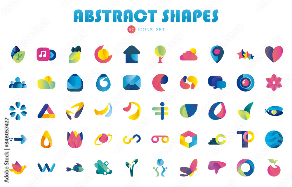Poster 50 abstract shapes gradient style icon set vector design