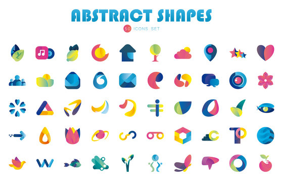 50 Abstract shapes gradient style icon set vector design