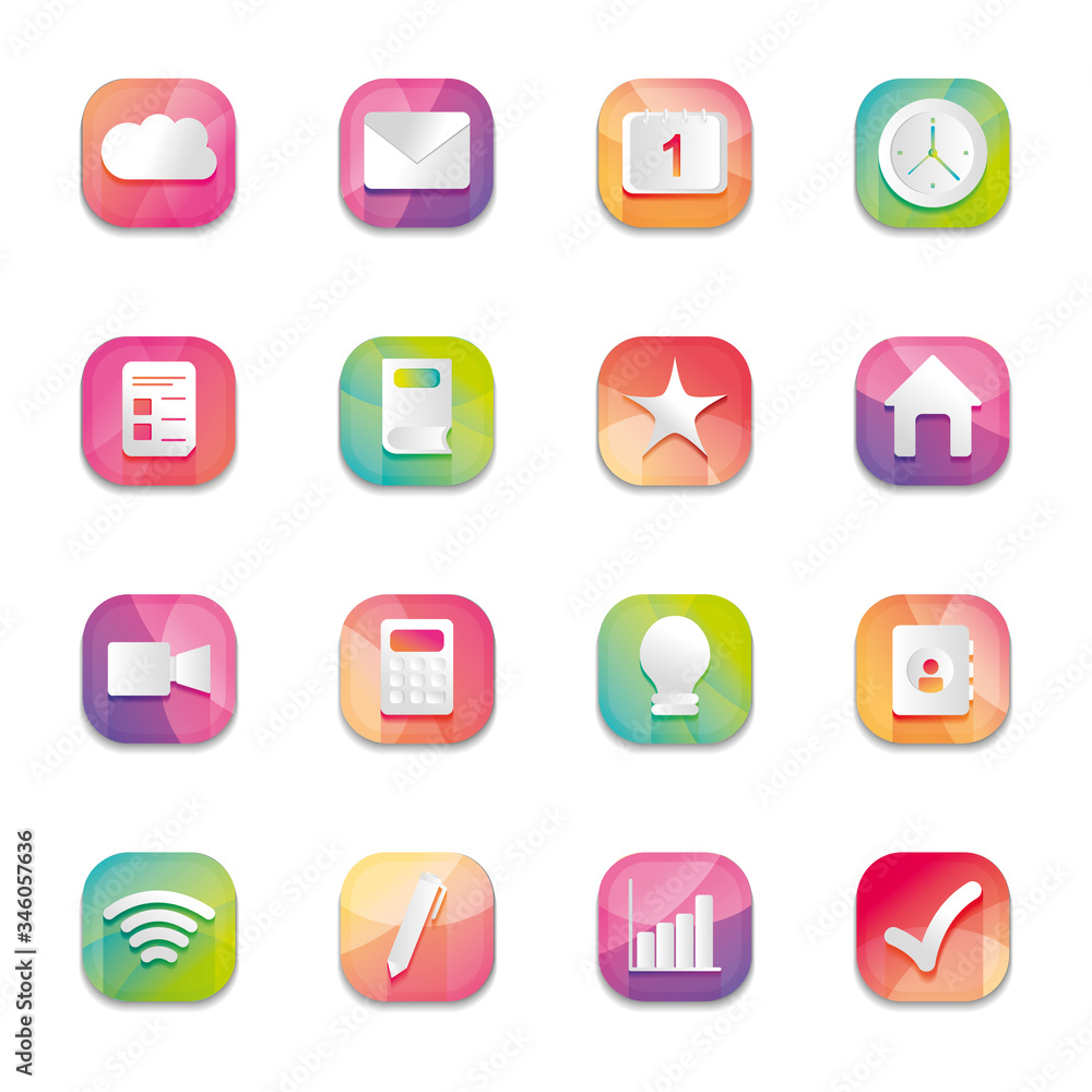 Poster calculator and mobile app buttons icon set, detailed design