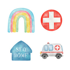 Obraz premium Watercolor Medical Attributes isolated on white background. Watercolor illustration