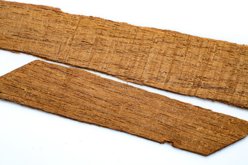 Abstract old piece of wood texture on white background, Brown colour, Vintage wooden bed, Close up shot, Repair concept