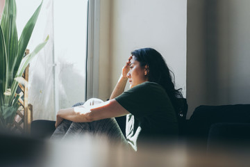 sad serious woman.depressed emotion panic attacks alone young people fear stressful.crying begging...