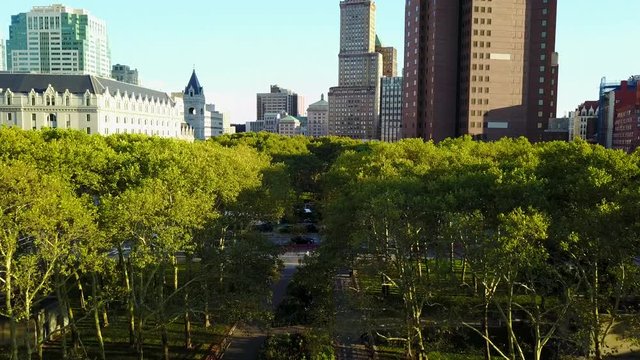 Rising Crane Shot Of Cadman Plaza Park In Brooklyn