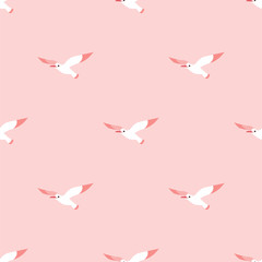 Cute Cartoon Seagull. Colored Seamless Pattern