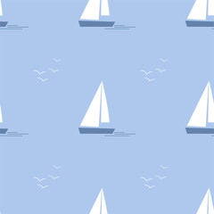 Cartoon Ship, Yacht. Colored Seamless Patterns