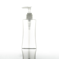 Blank white and transparent plastic pump bottle on white background