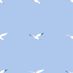 Cute Cartoon Seagull. Colored Seamless Pattern