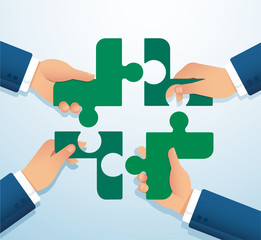 Teamwork concept. People putting the puzzle madical icon together vector illustration EPS10