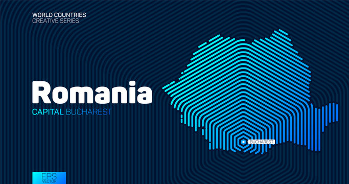 Abstract map of Romania with hexagon lines