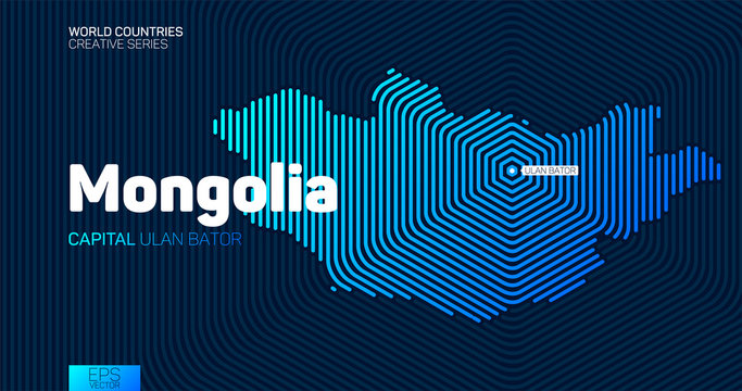 Abstract map of Mongolia with hexagon lines