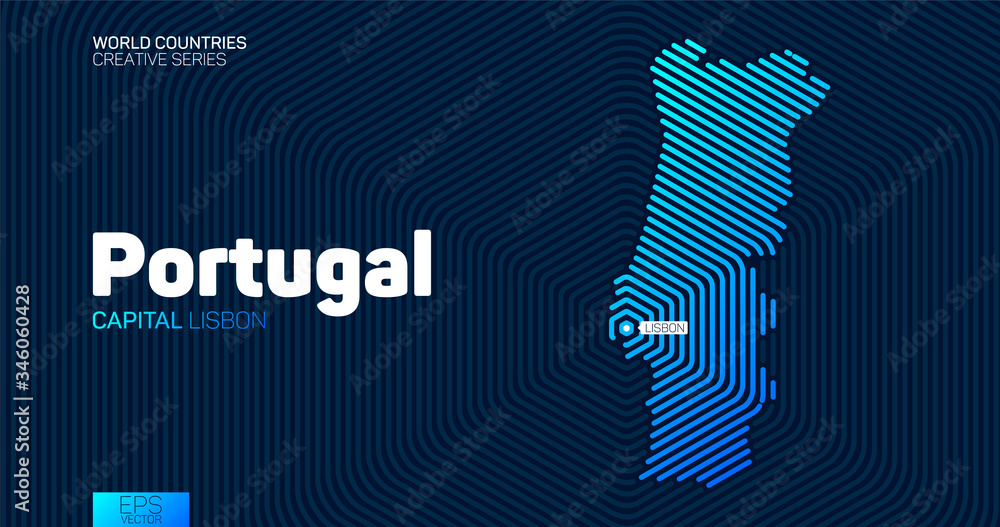Wall mural abstract map of portugal with hexagon lines