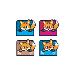 Curious Fox Logo Collection, Cute fennec fox on cardboard mascot template