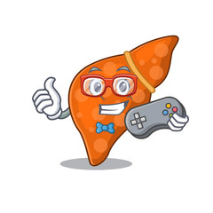 Mascot design concept of human hepatic liver gamer using controller