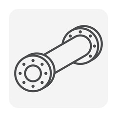 Pipe vector icon. Connection by flange fitting. Part for pipeline construction to transportation water, oil and gas. Also for water supply infrastructure, wastewater treatment, plumbing and irrigation