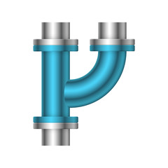 Pipe vector. Connection by flange fitting. For pipeline construction to transport liquid or gas in industry i.e. crude, oil, natural gas. Also water supply infrastructure in plumbing and irrigation.