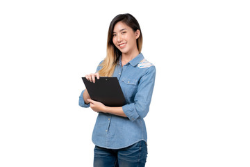 Naklejka premium Asian working women on white background