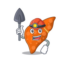 Human hepatic liver miner cartoon design concept with tool and helmet