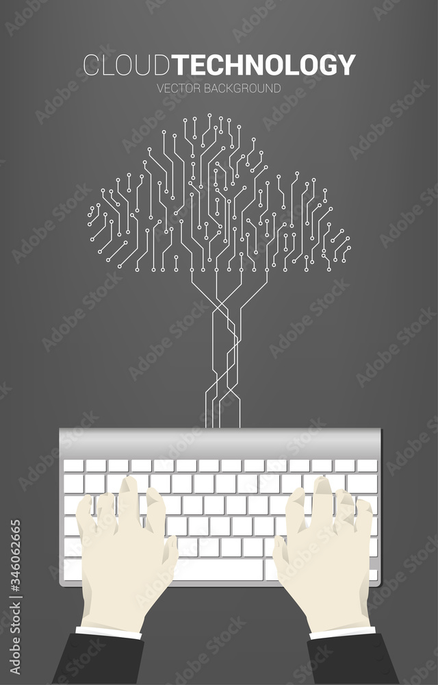 Aufkleber Businessman hand key in data with computer keyboard. Concept for cloud technology computing.