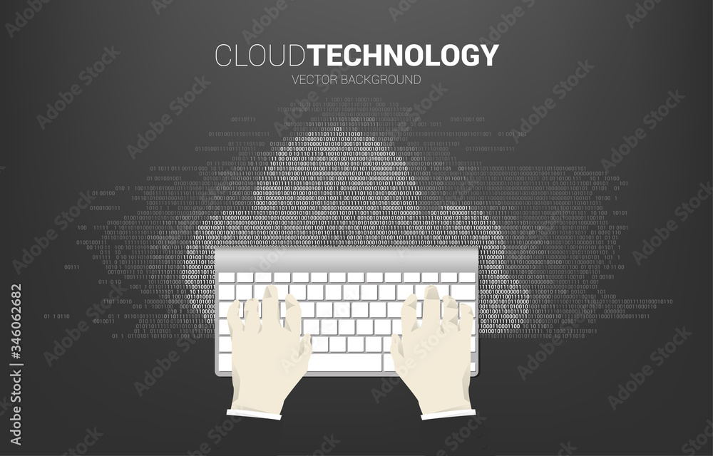 Leinwandbilder Businessman hand key in data with computer keyboard and cloud with one and zero digit matrix style. Concept for cloud technology computing.