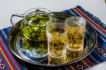 ミントティー　ハーブティー　mint tea served at Moroccan 
