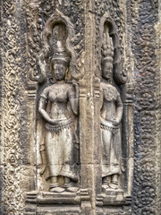 Devatas on the wall of  Ta Prohm Temple - Siem Reap, Cambodia