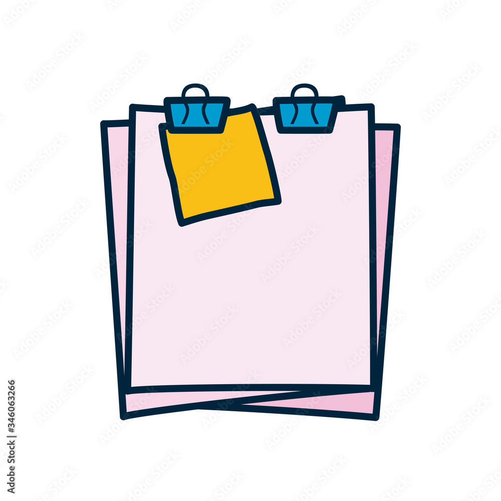 Poster document pages with binder clips icon, line and fill style