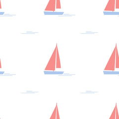 Navire De Dessin Animé, Yacht. Motifs sans couture colorés