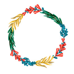 Naklejka premium Cute green floral wreath. Botany illustration. Citcle hand drawn border.