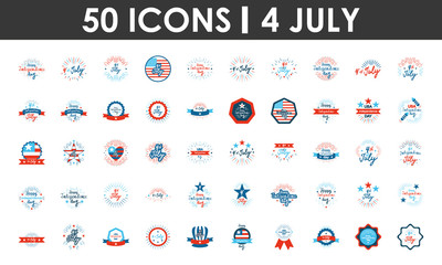 United Stated independence day icon set, flat design