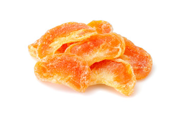 Fruit drying, Pile of dried tropical Orange fruits isolated on the white background.