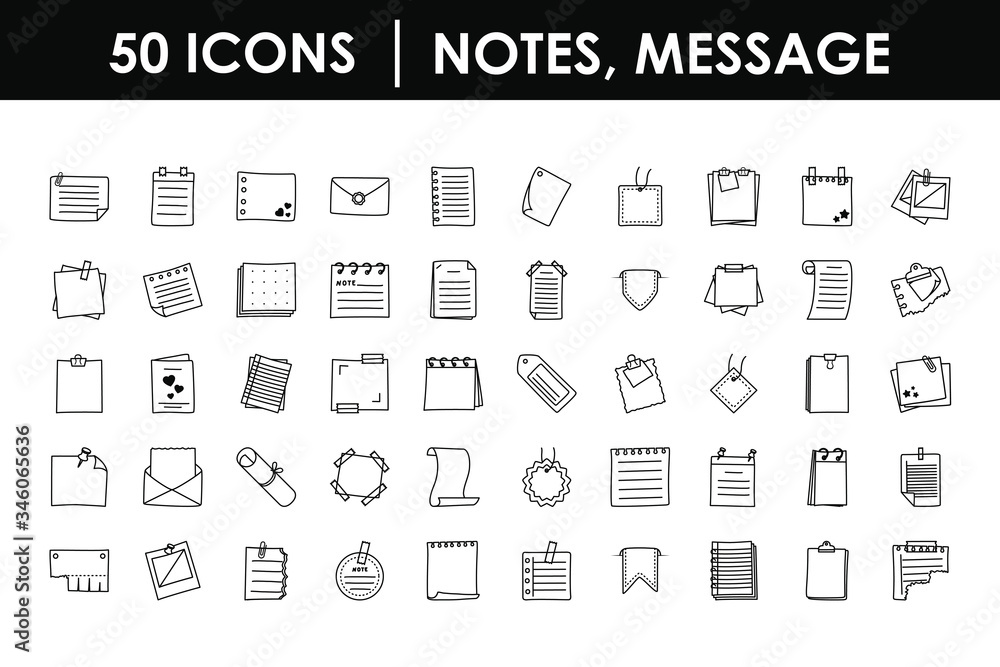 Poster notes, messages icon set, line style
