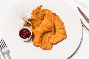 Typical German dish of breaded pork