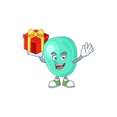 Charming staphylococcus aureus mascot design has a red box of gift