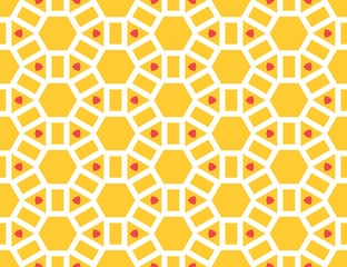 Seamless geometric pattern, texture or background vector in yellow, white, red colors.