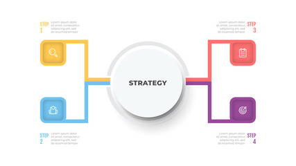 Vector infographic template with modern circle design. Business concept with 4 options or steps. Can be used for workflow diagram, annual report, info chart, graph.