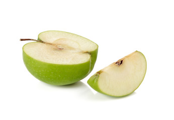 Sliced Green apple isolated on the white background
