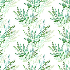 Floral seamless pattern with leaves watercolour. Hand drawn watercolour illustration in vintage style. Leafy background for textile, paper, decoration and wrapping