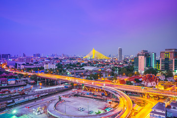 Impressive traffic line light at the dawn at thornburi distinct, bangkok thailand.