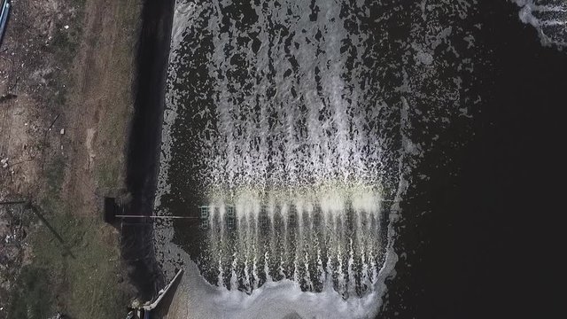 Aerial: pond aeration, shrimp farm aeration Thailand, Phuket