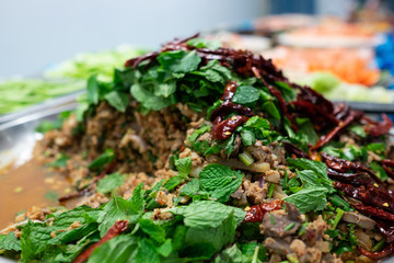 Spicy Thai food, minced pork and chilies