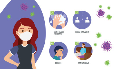 woman using face mask for covid19 pandemic vector illustration design