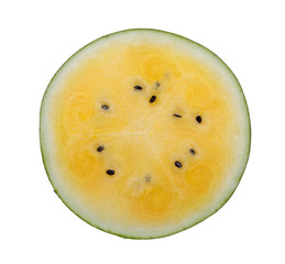 Half of the yellow watermelon on a white background