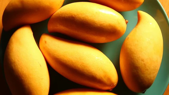 Ripe mangoes in plate , in door  Chiangmai  Thailand