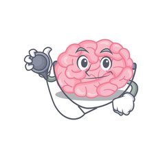 Obraz premium Human brain in doctor cartoon character with tools