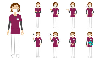 Healthcare worker (radiologist) character set in 9 poses isolated vector illustartion