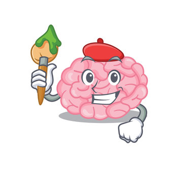 A creative human brain artist mascot design style paint with a brush