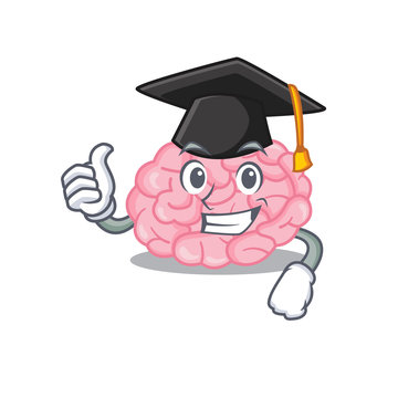 Happy face of human brain in black graduation hat for the ceremony